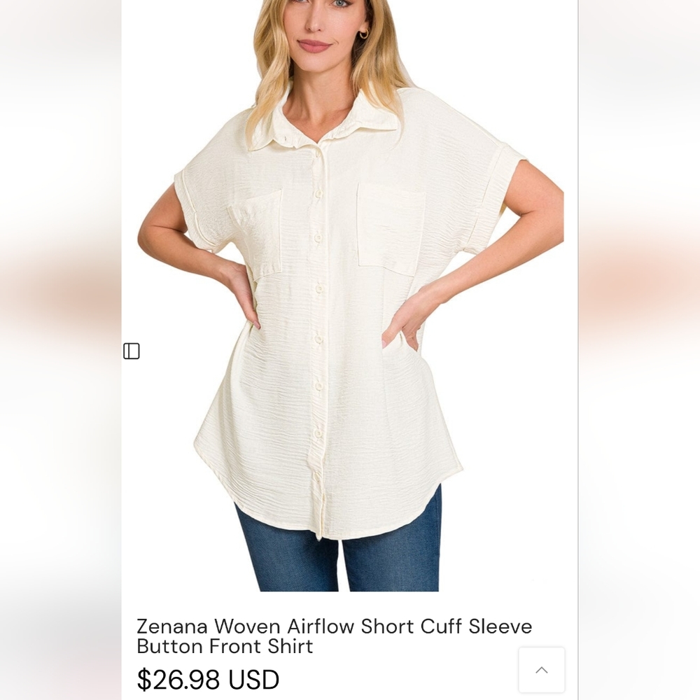 Zenana Outfitters Cream Button-Front Short Cuff Shirt